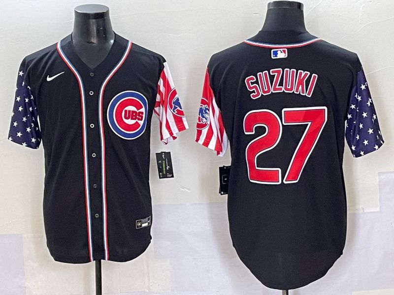 Men 2025 Chicago Cubs #27 Suzuki Black National Flags Nike MLB Jersey style 1->chicago cubs->MLB Jersey